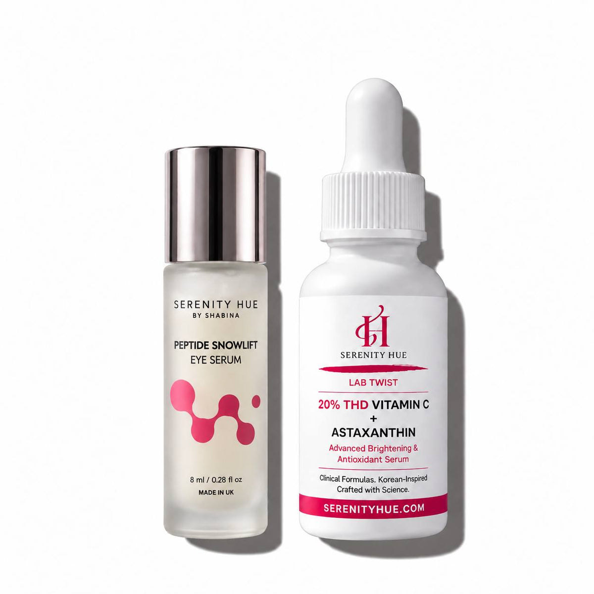 Anti Aging Glow Up Serum Duo | Peptide Snowlift Eye Serum + Lab Twist 20% THD Vitamin C + Astaxanthin Serum
