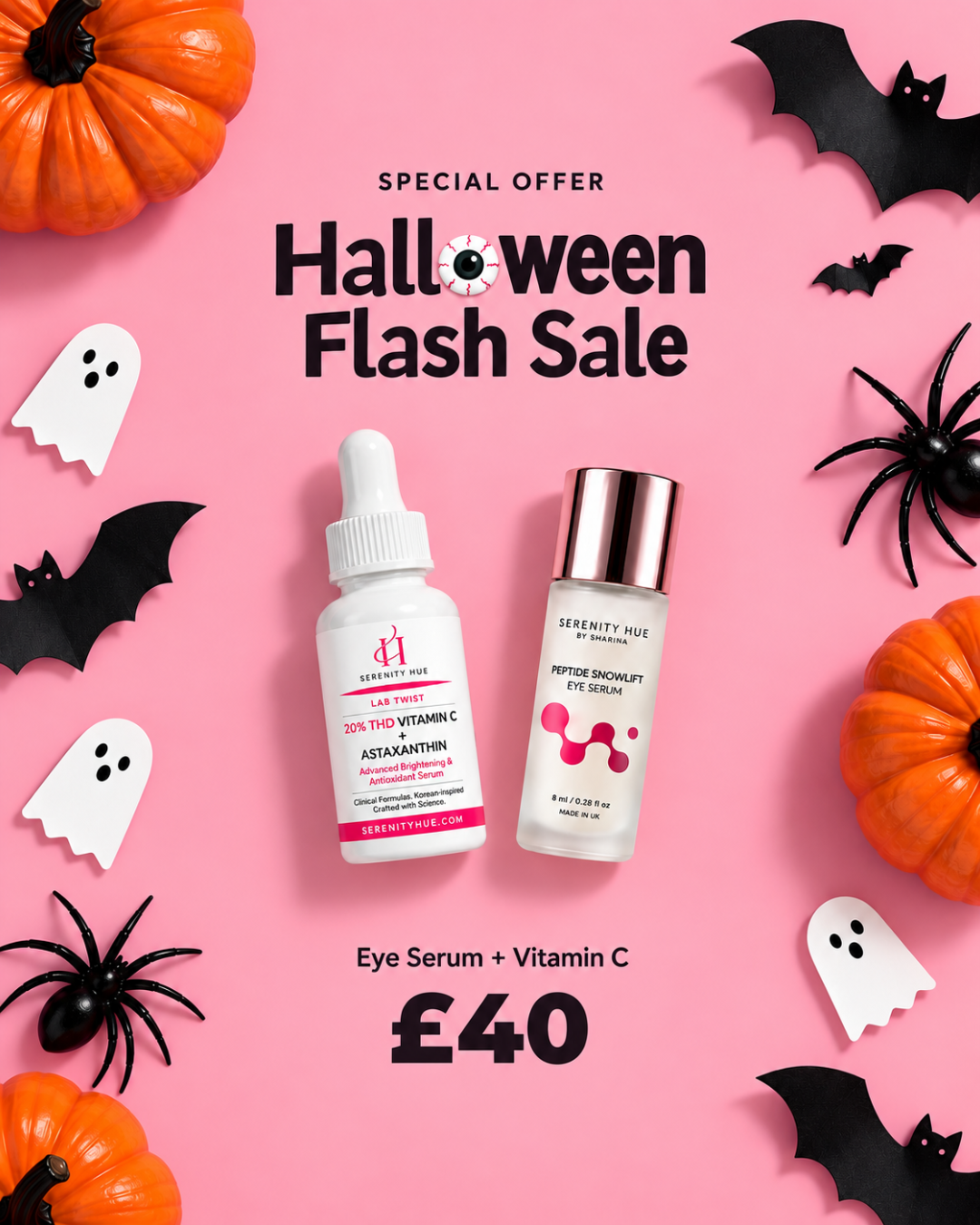 Serenity Hue Halloween Glow Duo | Snow Lift Peptide Under Eye Serum + 20% THD Vitamin C & Astaxanthin Serum