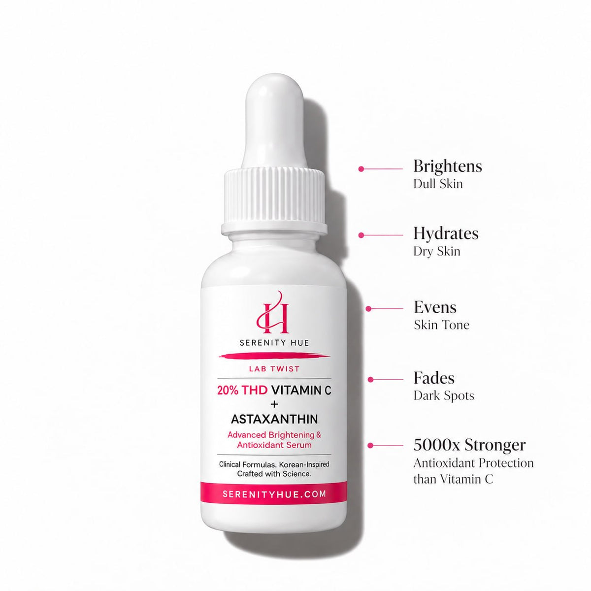 Serenity Hue Lab Twist™ 20% THD Vitamin C + Astaxanthin Advanced Brightening Antioxidant Serum | 30ml