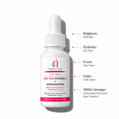 Serenity Hue Lab Twist™ 20% THD Vitamin C + Astaxanthin Advanced Brightening Antioxidant Serum | 30ml